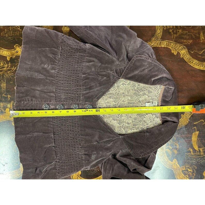Anthropologie Elevenses Brown Velvet Victorian Peplum Crop Jacket Boho Chic 4 image 10