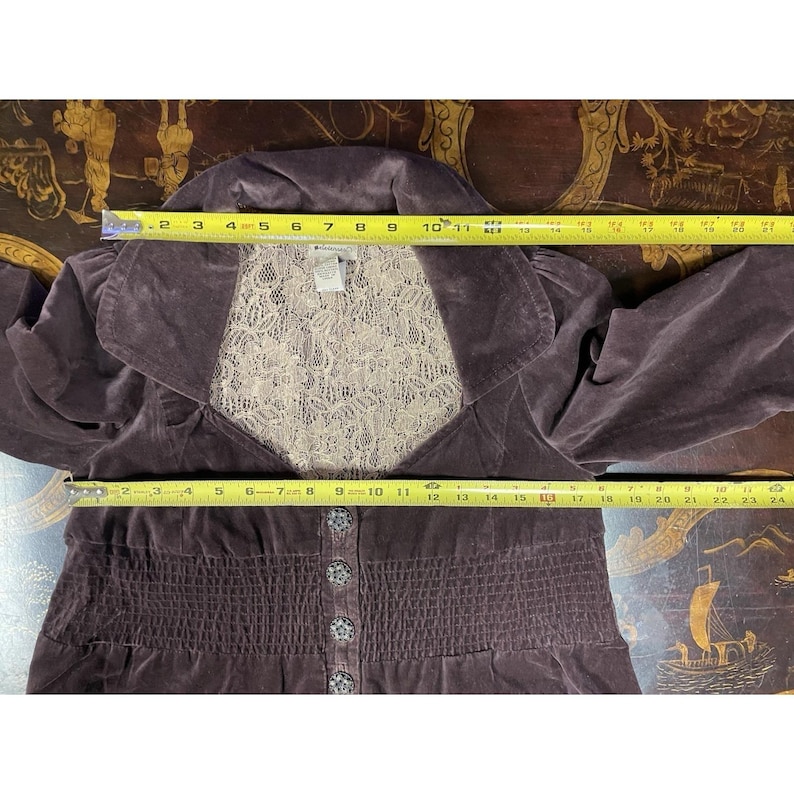 Anthropologie Elevenses Brown Velvet Victorian Peplum Crop Jacket Boho Chic 4 image 6