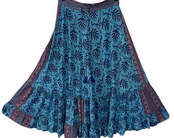 Knowmad Shop Silk Paisley Pull on Maxi Peasant Skirt Full Circle Festival Boho M