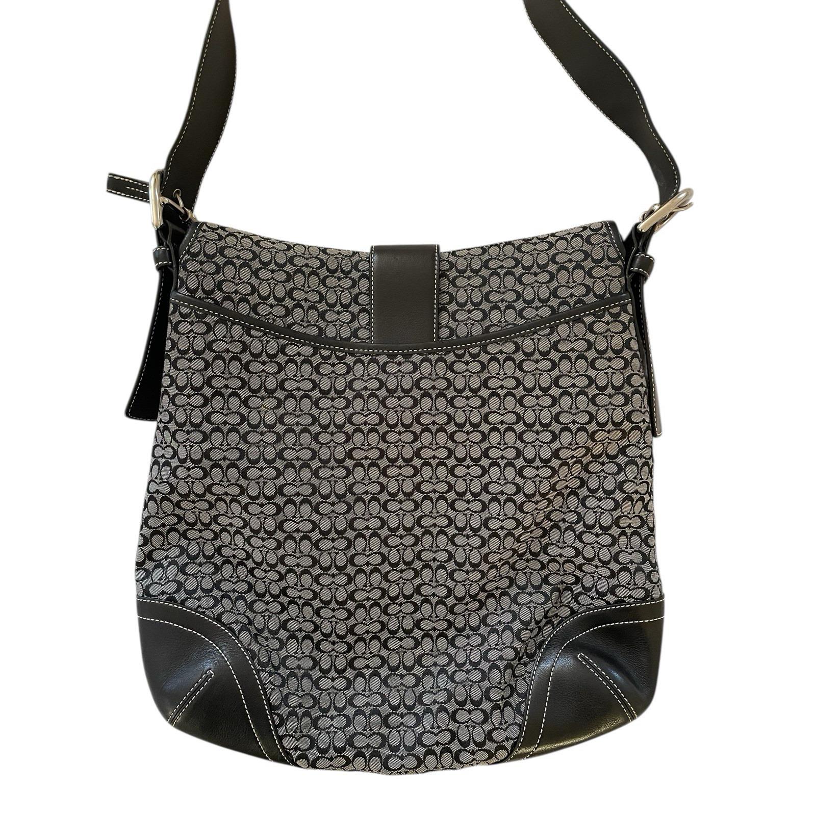 Vtg Coach Black Signature C Jacquard Flap Crossbody Shoulder Bag