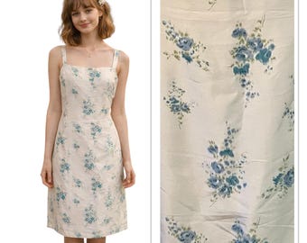 Vtg Ann Taylor Silk White Blue Floral Shift Slip Dress Feminine Cottage Chic 14
