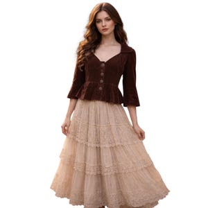 Anthropologie Elevenses Brown Velvet Victorian Peplum Crop Jacket Boho Chic 4 image 1