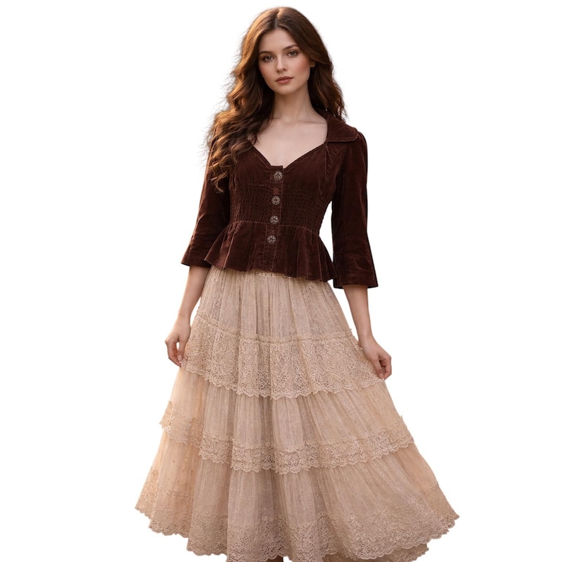 Anthropologie Elevenses Brown Velvet Victorian Peplum Crop Jacket Boho Chic 4 image 1