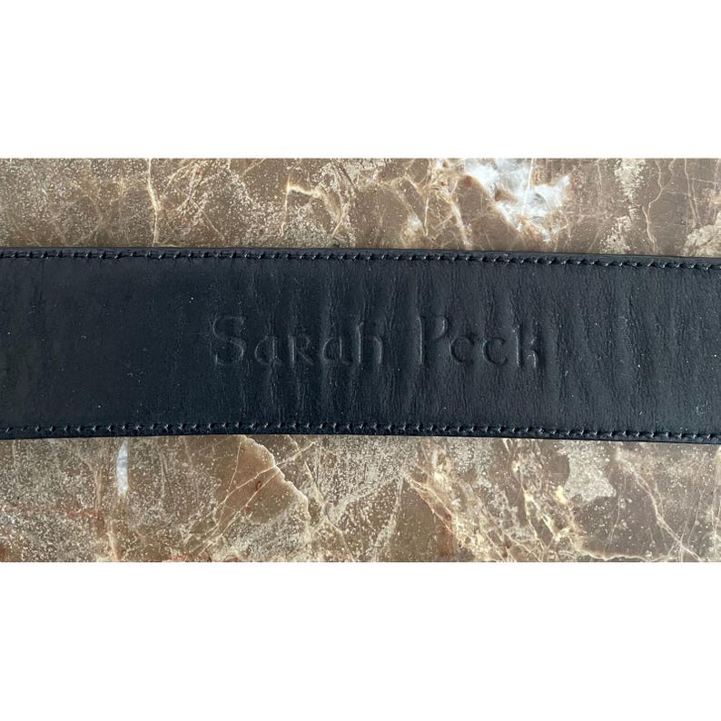 Vtg Cale Sarah Peck Black Lizard Crocodile Leather Belt Silver Gold Accents M image 17