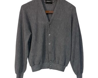 Vtg Jantzen Mens Gray Button Up Cardigan Sweater Grandpa Kurt Cobain Golf 90s L