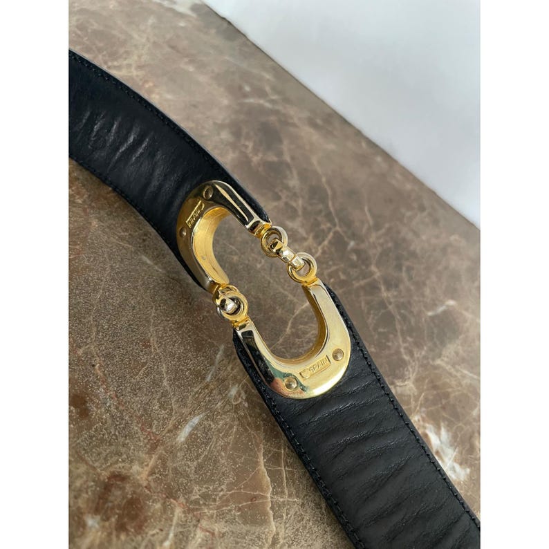 Vtg Cale Sarah Peck Black Lizard Crocodile Leather Belt Silver Gold Accents M image 10