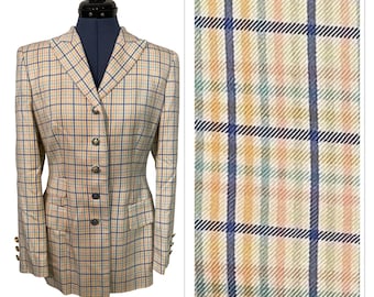 Vtg Escada Pastel Plaid Check Silk Wool Blazer Old Money Luxury Preppy Chic 36 6