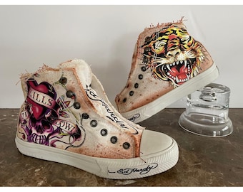 Ed Hardy Women Tiger Love Kills Slowly High Top Canvas Sneakers Streetwear Y2K 6