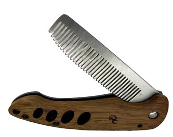 USA Made Black WALNUT Wood & Metal Folding COMB 7” Gift knife Hair Comb Folding Pocket Purse Styling Beard Mustache a33