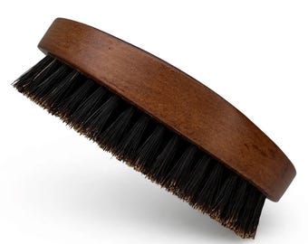 USA Made Black Walnut Wood BOAR Hair Wood Beard Bristle Brush BEARDS & Short Hair 4.5” Soft Medium Palm Military Dixie Cowboy