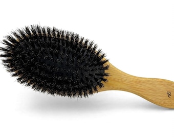 USA Made Natural BOAR Hair & Bamboo Wood 9” Brush Cushion Medium Firm Stiffness Smoothing Finishing Shine Wet Dry Paddle Dixie Cowboy