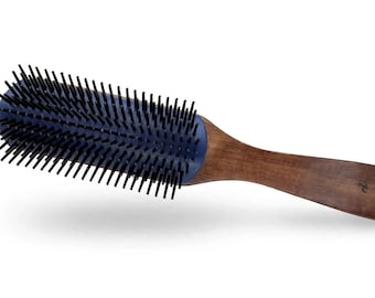 USA Made 80s Rubber Pin Hair Brush Texas OAK Wood Handle 9" brown Styling Detangling Voluminizing bear or head hair Dixie Cowboy