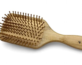 USA Made BAMBOO Wooden Pin Brush All WOOD Bristle Teeth Square Detangler Detangling Wet 10” Cushion Hair Paddle Dixie Cowboy