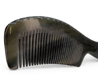 USA Made Black BUFFALO Ox HORN Medium Fine Tooth Finishing Smoothing Styling Wet Dry Comb 8” Hair Dixie Cowboy c23