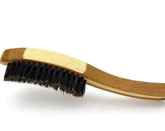 USA Made Two Tone BAMBOO Wood & Medium Firm BOAR Hair Brush 7” Bristle Styling Hair or Beard purse Dixie Cowboy