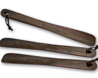 USA MADE American Black WALNUT Hand Carved Wood 15” Long Shoe Horn Shoehorn Helper Men's Women's Kids Dixie Cowboy