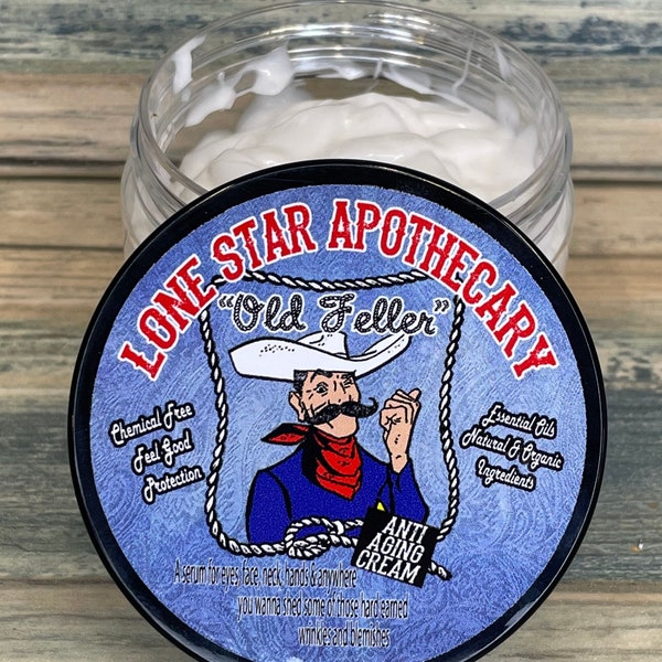 OLD FELLER Anti Aging Cream 5oz Natural Organic Moisturizing Lotion Lone Star Apothecary face body hand wrinkle serum balm salve neck Men's