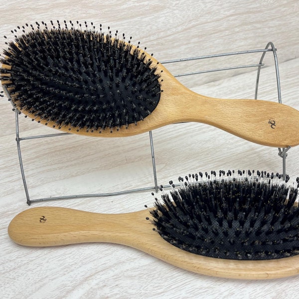 USA Made Natural BOAR Hair & Pin Beechwood Wood 9” Brush Cushion Medium Firm Stiffness Smoothing Finishing Shine Wet Dry Paddle Dixie Cowboy