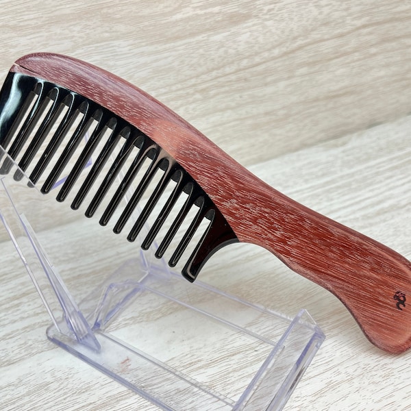 USA Made Violet Purpleheart Wood & Buffalo Ox HORN COMB Detangler Wet Wide Tooth 7” Handle Hair Beard Dixie Cowboy Anti Static C13