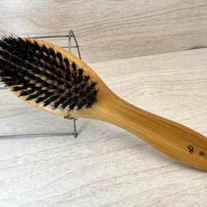 USA Made Natural Color BOAR Hair Brush Wood Handle Stained Beechwood 7.5  Bristle Soft Medium Styling Beard Dixie Cowboy Q05 