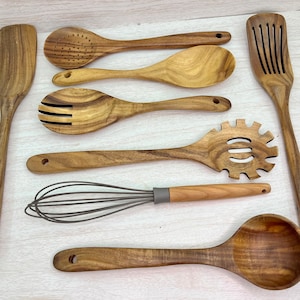 Bamboo Kitchen Utensils Set 8-Pack - Wooden Cooking Utensils for Nonstick  Cookware - Wooden Cooking Spoons, Spatulas