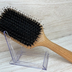 USA Made Natural Boar Hair & Beechwood WOOD 9.5” Cushion Pin Smoothing Detangling Detailing Wet Dry Paddle Brush Handle Dixie Cowboy