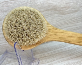 USA Made Horse Hair Body Dry Brush 14” Texas OAK Wood Removable Handle Exfoliating Back Scrub Bath Skin Brushing Bristle Dixie Cowboy