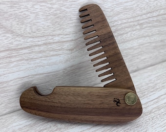 USA Made Handmade Black WALNUT Folding COMB Perfect Gift Wood Hair Comb Folding Pocket Purse Styling Beard Mustache Hair Men's Women's C6