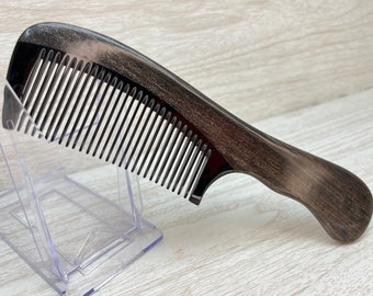 USA Made Blackwood Ebony Wood & Buffalo Ox HORN COMB Fine Tooth 7.5” Handle Hair or Beard Dixie Cowboy Anti Static C15