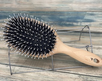 USA Made MAPLE Wood & Boar Hair pin Bristle Teeth Detangler Detangling Wet 10” Rounded Cushion Hair Paddle Brush Handle Dixie Cowboy