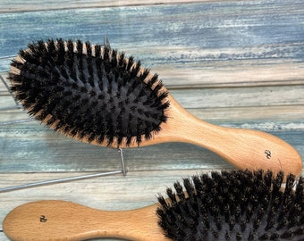 USA Made Natural BOAR Hair & Beechwood Wood 9” Brush Cushion Medium Firm Stiffness Smoothing Finishing Shine Wet Dry Paddle Dixie Cowboy
