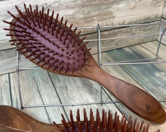 USA Made Rare Black Walnut All WOOD Bristle Teeth Detangler Detangling Wet 8.5” Cushion Hair Paddle Brush Handle Dixie Cowboy