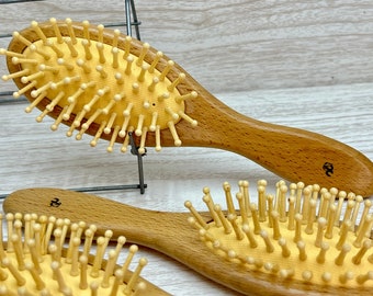 On Sale - USA Made BEECHWOOD & Bamboo Wooden Pin Hair Brush All WOOD Bristle Teeth Detangler Detangling Wet 7.5” Cushion Paddle Dixie Cowboy