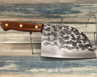USA Made Handmade Black Walnut Wood Handle 12” Serbian Cleaver Meat Chopping KNIFE & sheath High Carbon Steel Chef Vegetable Dixie Cowboy