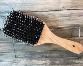 USA Made Natural Boar Hair & Reclaimed WOOD 9.5” Cushion Pin Smoothing Detangling Detailing Wet Dry Paddle Brush Handle Dixie Cowboy