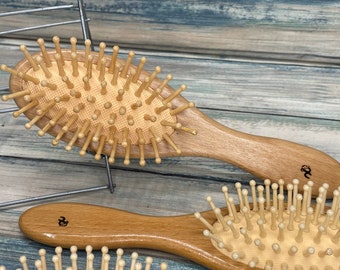 Special Promo Price - USA Made BEECHWOOD & Bamboo Pin Hair Brush All WOOD Bristle Teeth Detangler Wet 7” Cushion Hair Paddle Dixie Cowbo