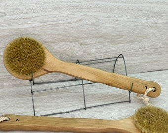USA Made Boar Hair Body Shower SCRUB 13” Brush Texas Oak Wood Handle No Plastic Exfoliating Back Bath Dry Skin Brushing Bristle Dixie Cowboy