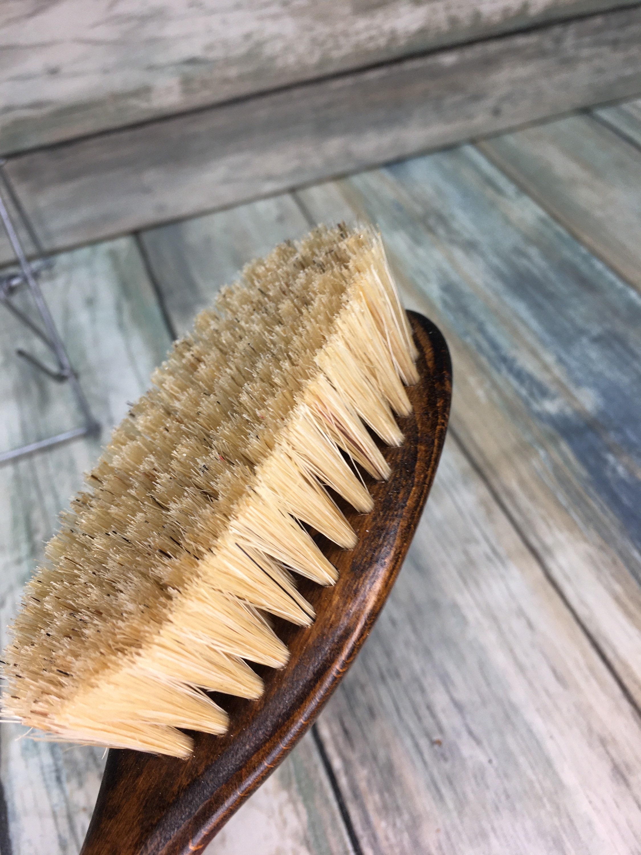 USA Made NATURAL Rare Color BOAR Hair Brush Wood Long Handle 7.5
