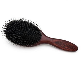 USA Made American Reclaimed Black Walnut Wood Boar Hair & Pin Bristle Styling Smoothing Dry Wet 10” Cushion Paddle Brush Head