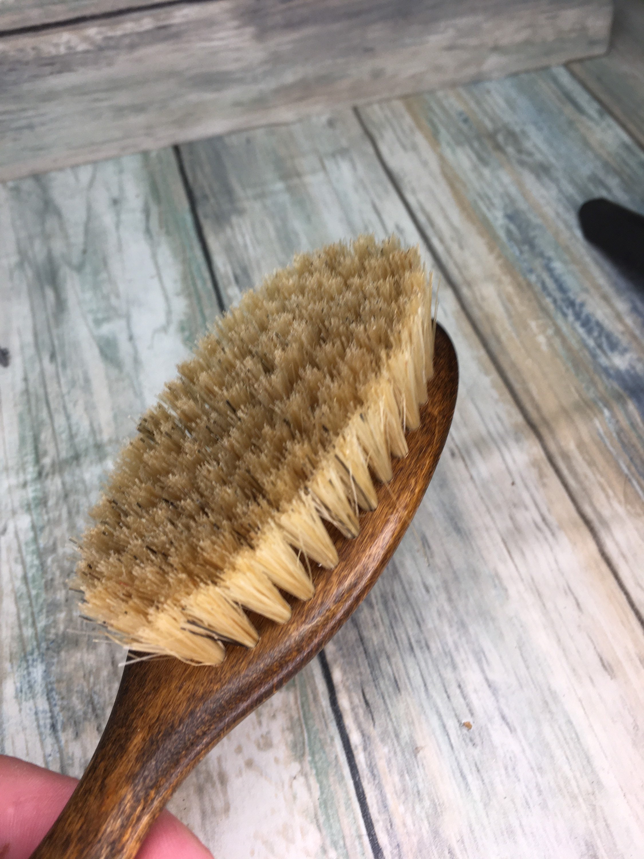USA Made NATURAL Rare Color BOAR Hair Brush Wood Long Handle 7.5