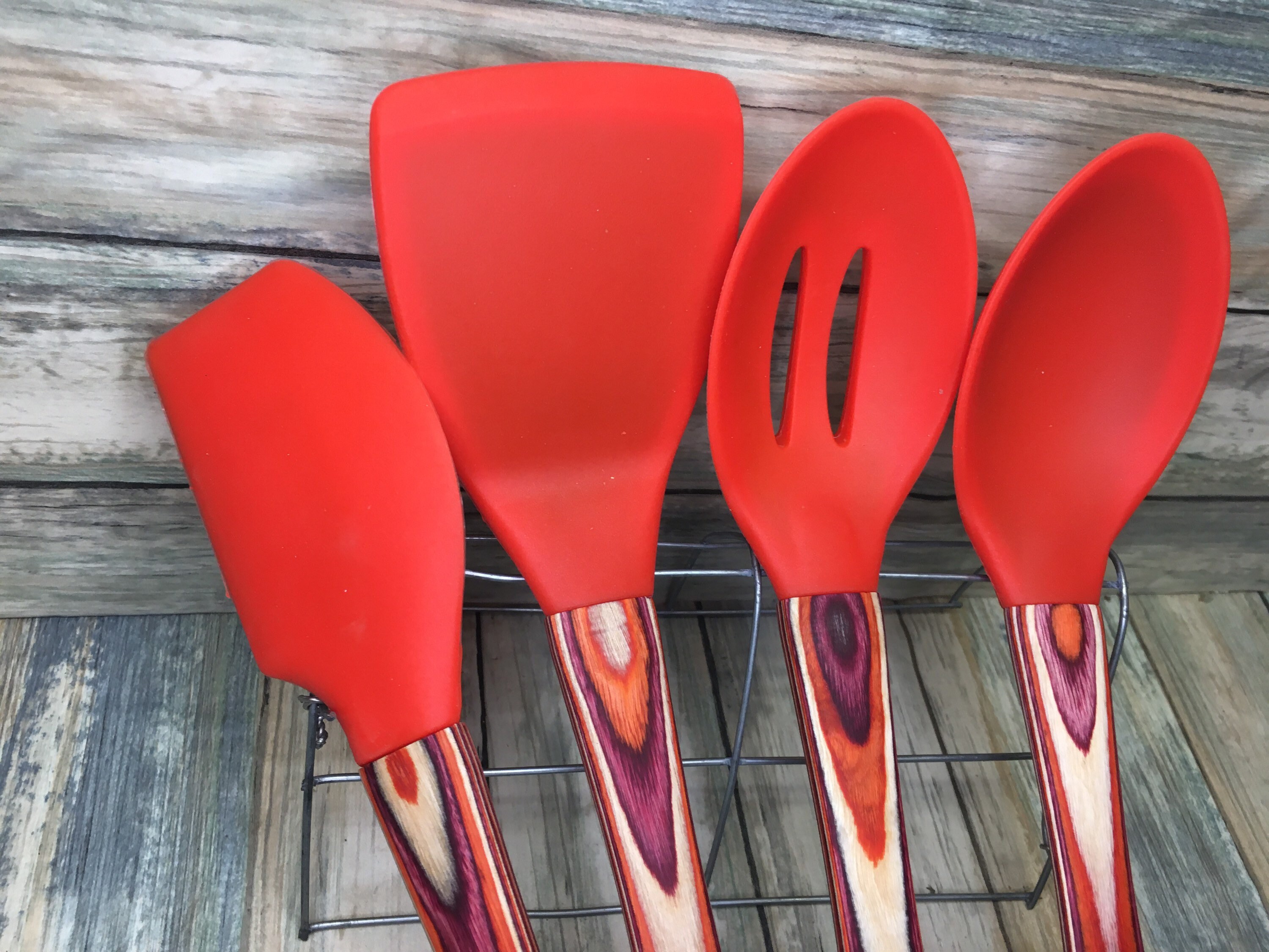 red silicone kitchen utensils set