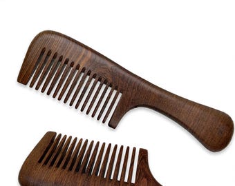 USA Made Whole Piece Thick EBONYWOOD 8” Handle Ebony Wood medium Wide Tooth Detangler Wet Dry Hair or Beard Comb Dixie Cowboy b18