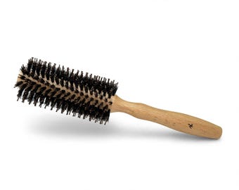 USA Made BOAR Hair & Pin Beechwood round ROLLER Brush 9.5" Blow Drying Straightening Volume Curling Volumizing Smoothing 14 Row Dixie Cowboy