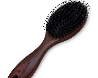 USA Made BOAR Bristle Hair & Pin Stained Beechwood Wood 9” Brush Cushion  Smoothing Finishing Shine Wet Dry Paddle Dixie Cowboy