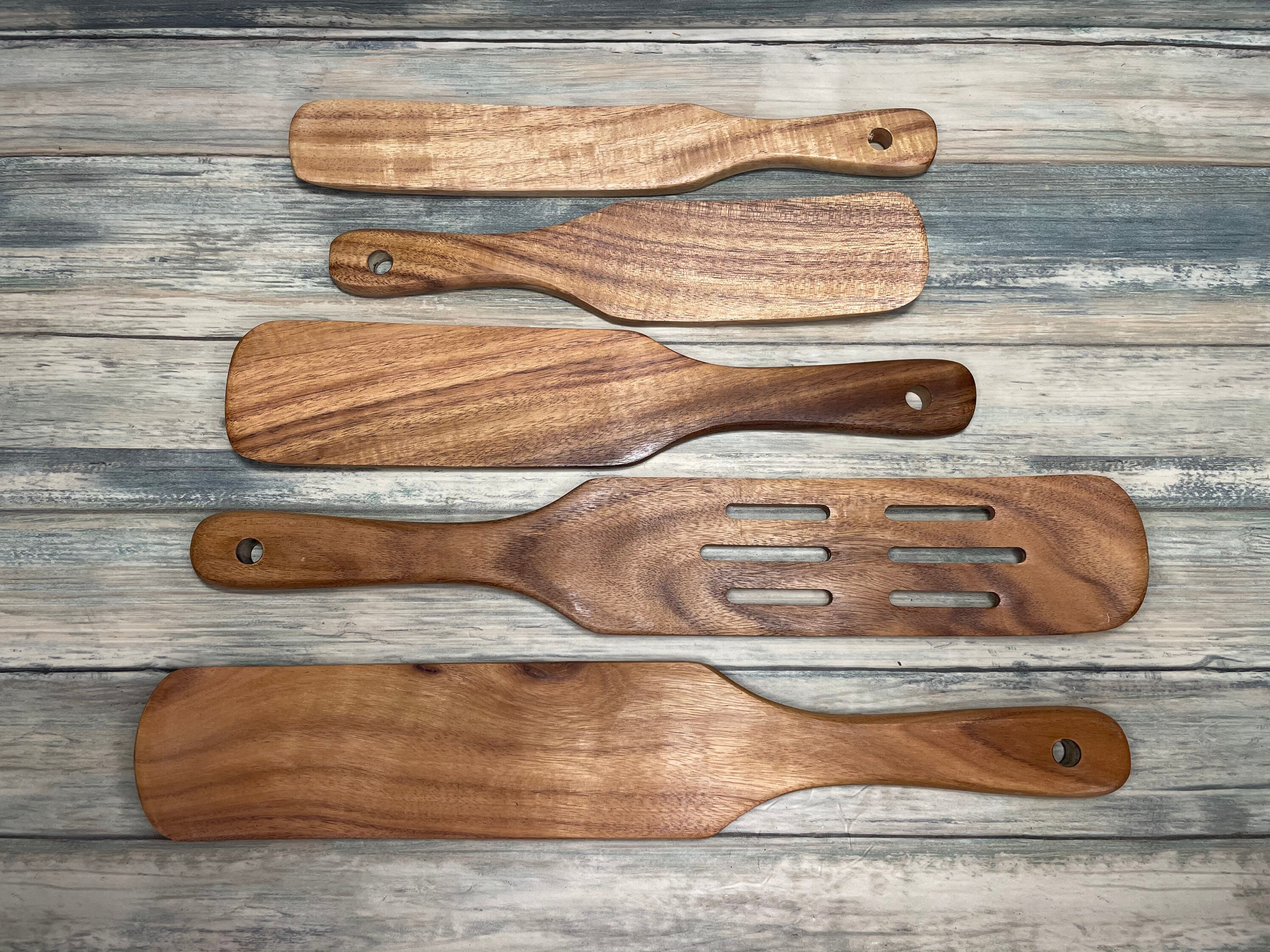 USA Made 5 Piece SPURTLE Set Premium TEAK Handmade Wood Kitchen Utensils Spatulas Cooking Baking