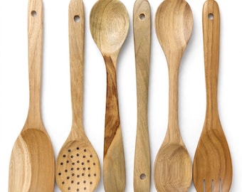 USA Made 6 Piece Set OLIVE WOOD Rustic Handmade Kitchen Utensils Set Spatulas Spoons Cooking Baking Serving Mixing Dixie Cowboy ut2