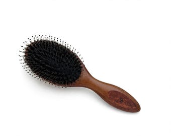 USA Made American Black Walnut Wood Boar Hair & Nylon Pin Bristle Styling Smoothing Dry Wet 9” Cushion Paddle Brush Head Dixie Cowboy