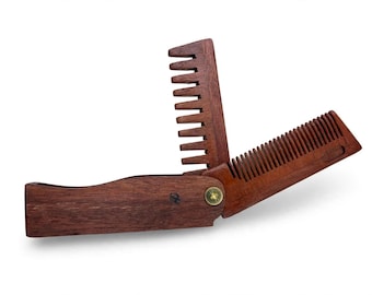 USA Made SANDALWOOD Folding Wooden Double COMB 7” Perfect Gift Wood Hair Comb Folding Pocket Purse Styling Beard Mustache Men's Women's A30