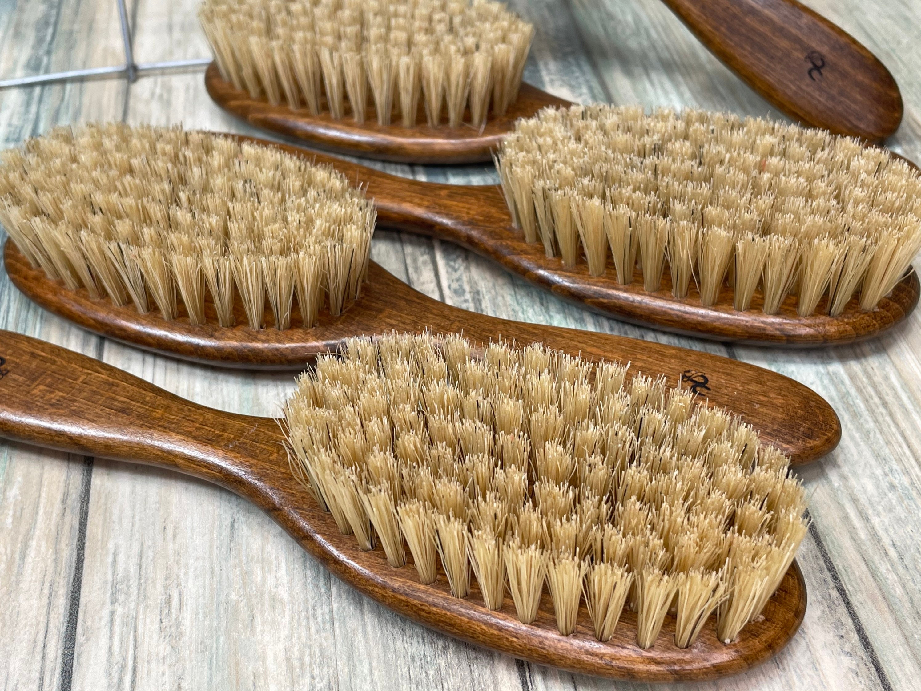 USA Made Natural Color BOAR Hair Brush Wood Handle Stained