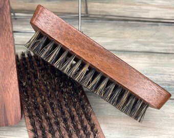 USA Made Black Walnut Wood BOAR Hair Wood Beard Bristle Brush BEARDS & Short Hair 4.5” Firm Stiff Palm Military Dixie Cowboy